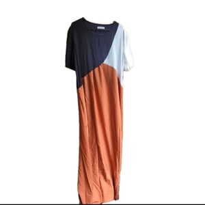 MISSLOOK Color Block Maxi Dress White Blue